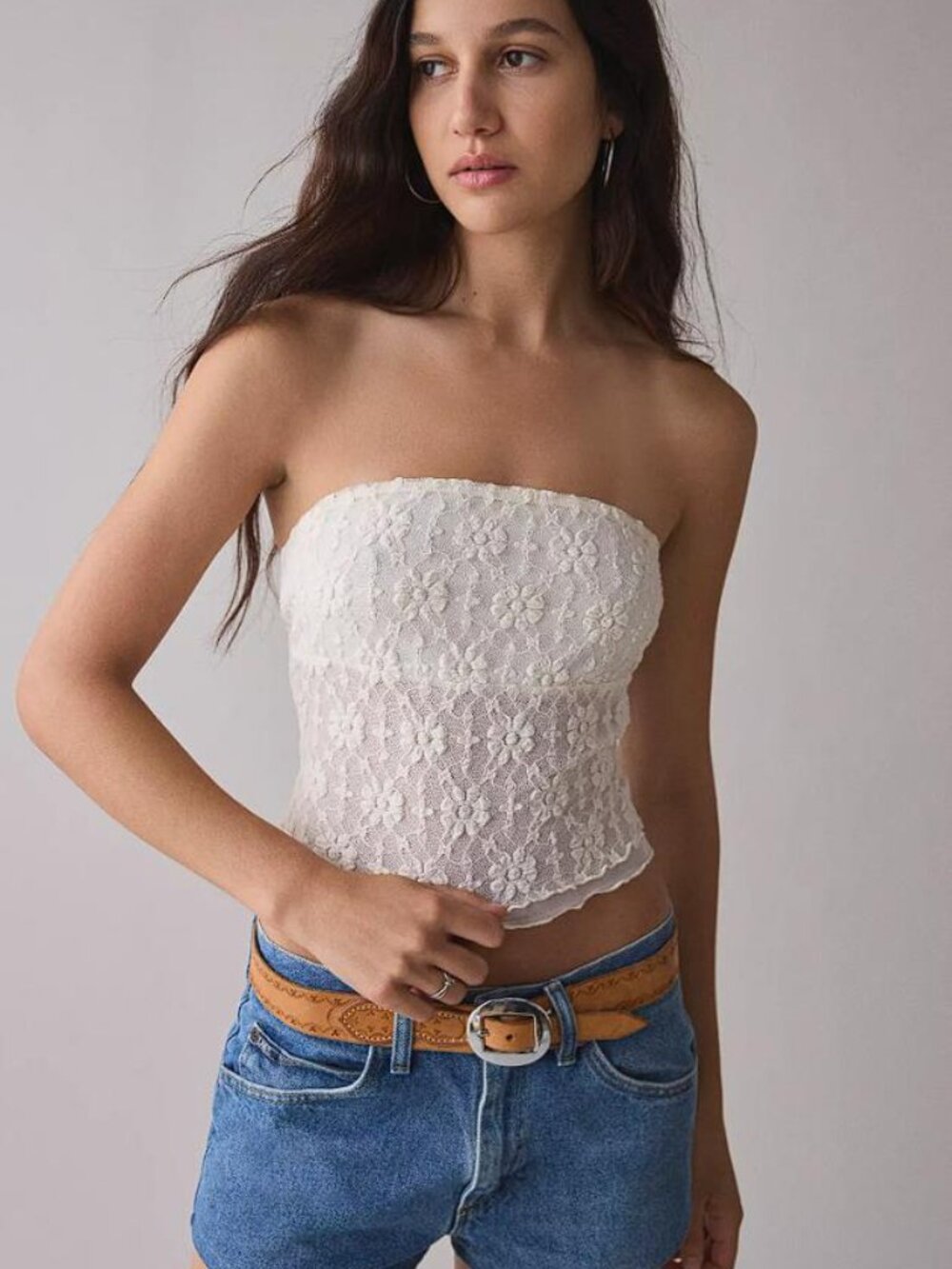 KIMCHI BLUE Women's Kori Lace Tube Top Size XL in Ivory